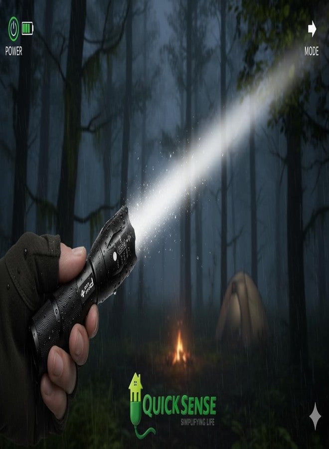 Quick Sense QS/F2 High-Power LED Flashlight | Zoomable Torch Light | 600 Ft Long Beam | Waterproof Outdoor Camping Light - Image 2